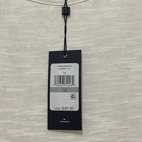 TOMMY HILFIGER BASIC T-SHIRT SOFT FLOWY WOMEN ASYMMETRICAL COLOR CREAM SIZE 1X - Picture 6 of 7